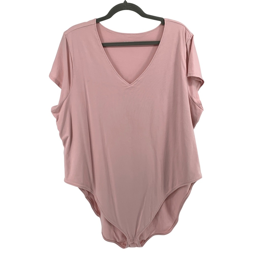 Old Navy Womens 4X Pink V-Neck Short Sleeve Bodysuit Snap Closure Stretch Cotton